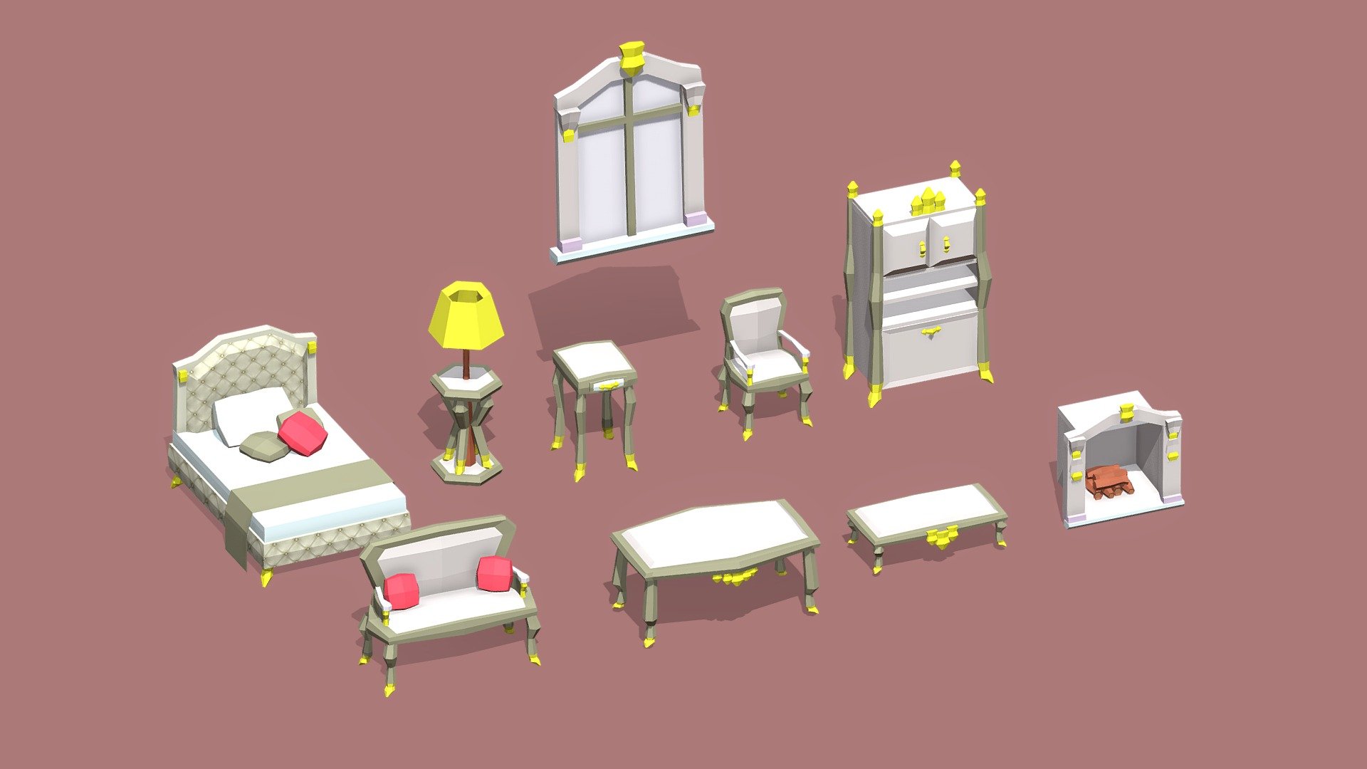 Low poly classic furniture