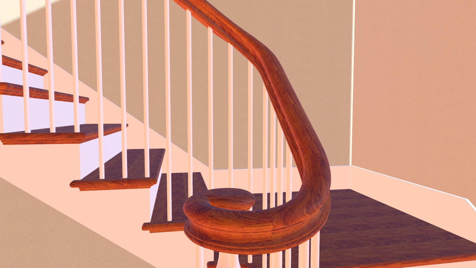 Platform stair with wreath handrail - 3D model by 3D Software for Stair ...