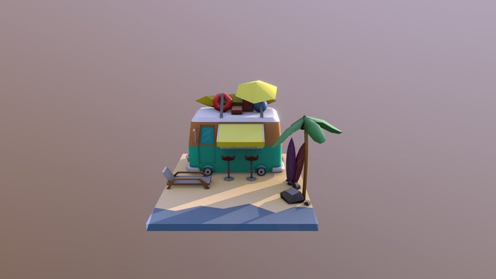Low poly beach van scene 3D Model