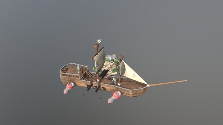 Robot Pirateship Diorama 3D Model