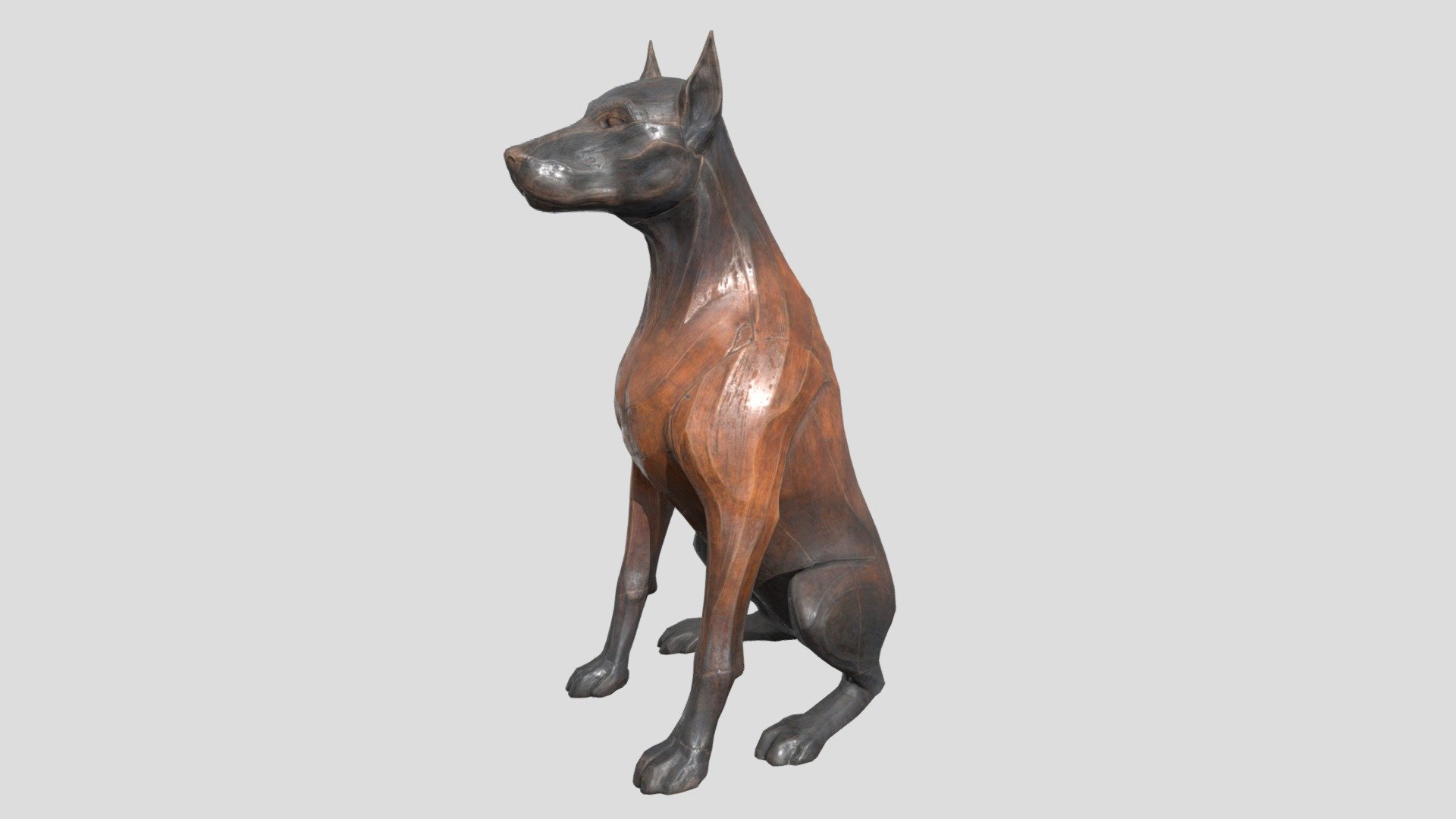Statue Dobermann Sur Socle Bois - Art Dog FR - Sculpture Limitée - Résine/Bronze