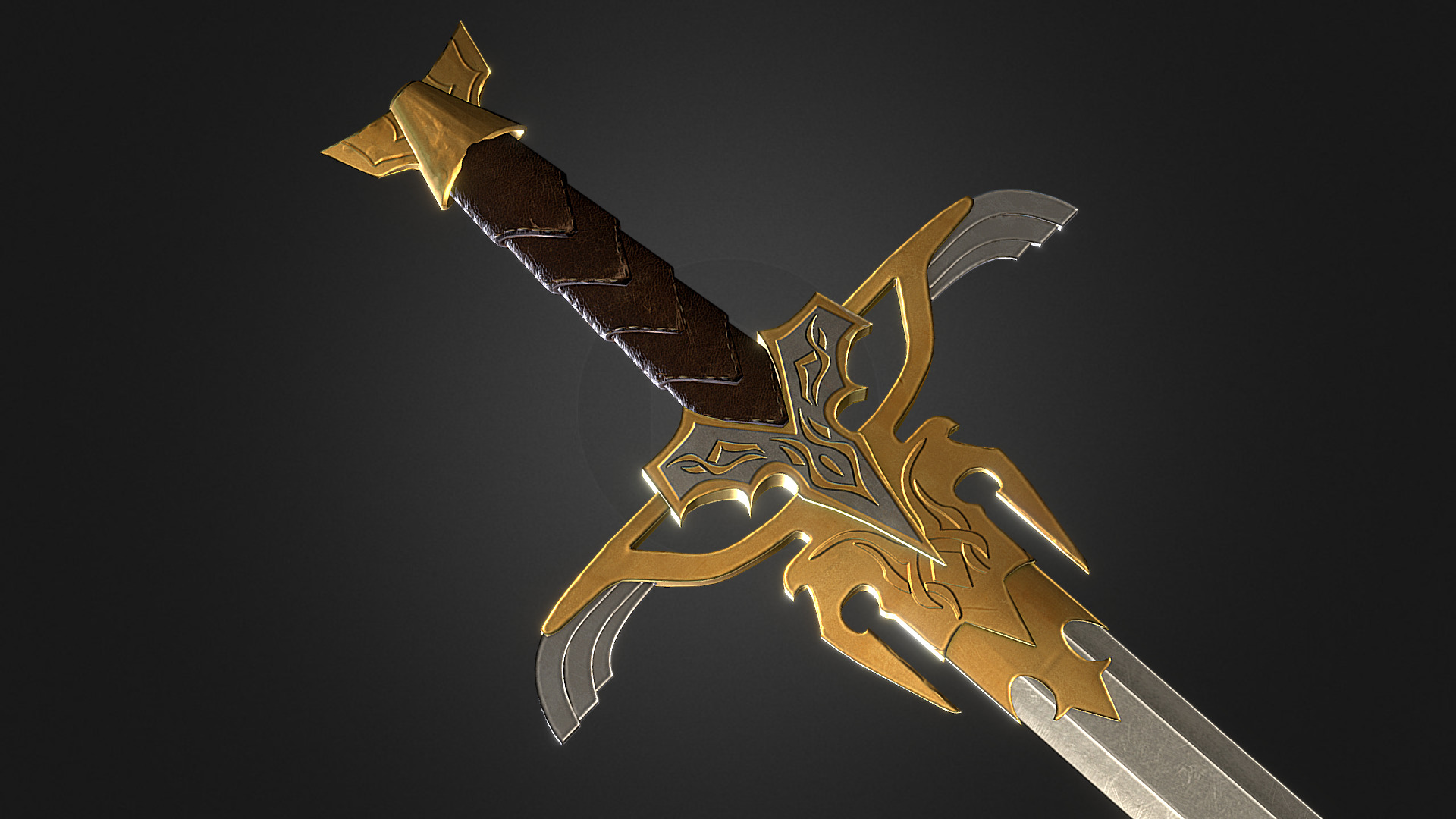 3D model Fantasy Sword - This is a 3D model of the Fantasy Sword. The 3D model is about a gold and black sword.