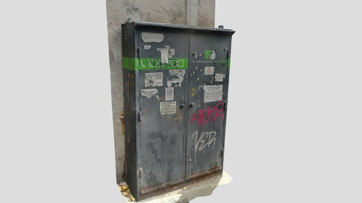 Weathered Electrical Box, Stickers and Graffiti 3D Model