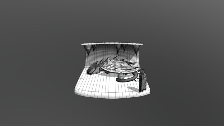 Hidden Treasure Dragon Scene - Clay Wireframe 3D Model