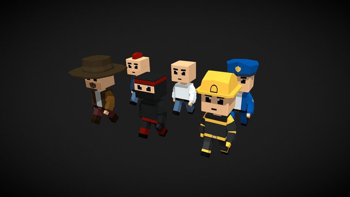 Rigged Character Set +3 Animations 3D Model