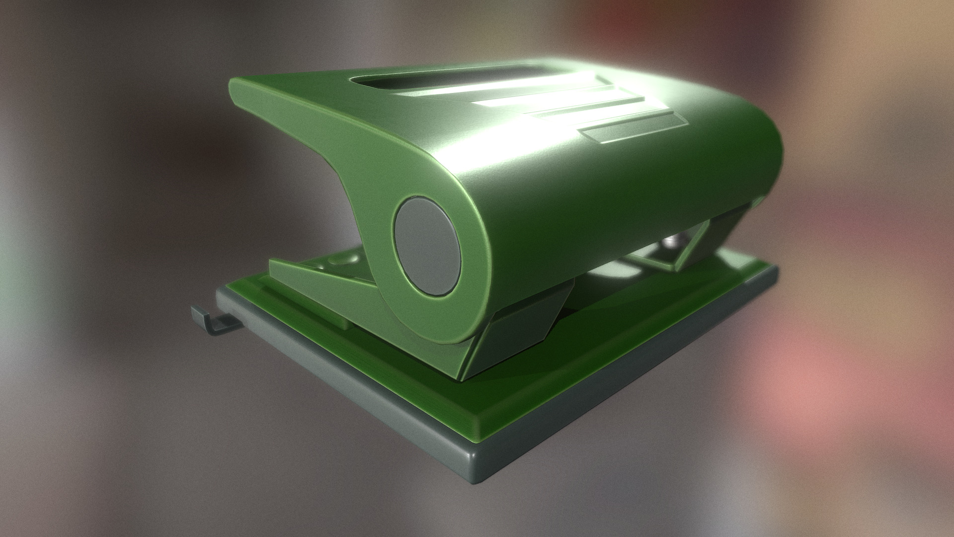 3D model Hole Punch Basic Version Rigged And Animated - This is a 3D model of the Hole Punch Basic Version Rigged And Animated. The 3D model is about a green plastic object.