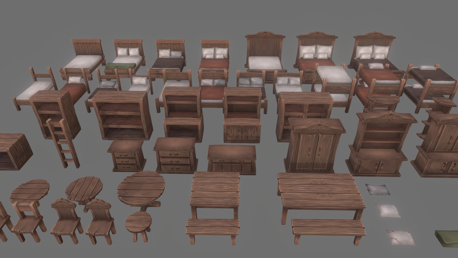 3D model Furniture Pack – 01 - This is a 3D model of the Furniture Pack - 01. The 3D model is about a room with a large group of chairs and tables.