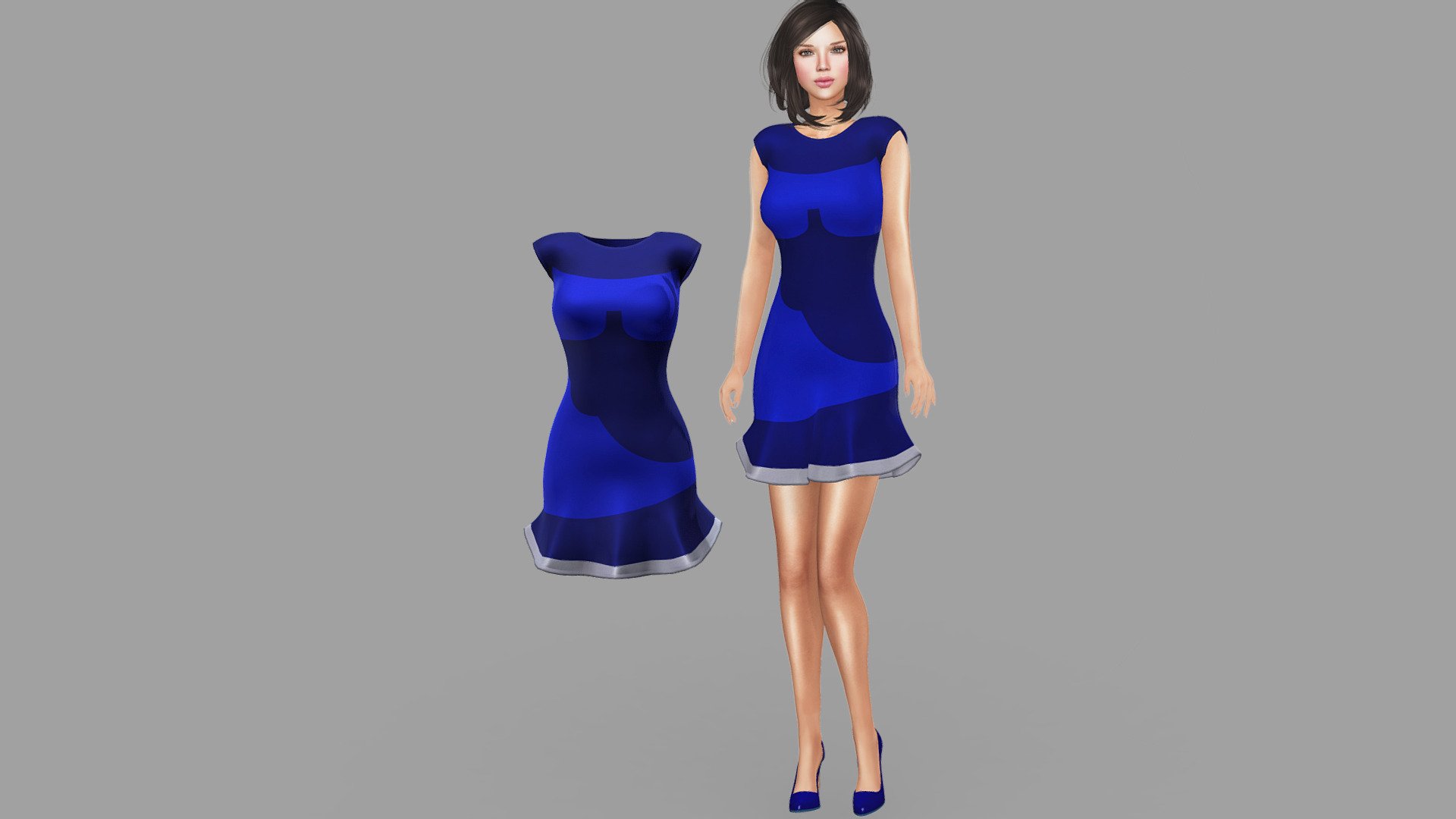 Flaring Bottom Blue Female Dress — Sketchfab embed 3D viewer