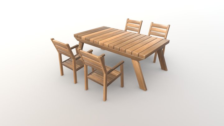 Outdoor Wooden Patio Dining Set 3D Model