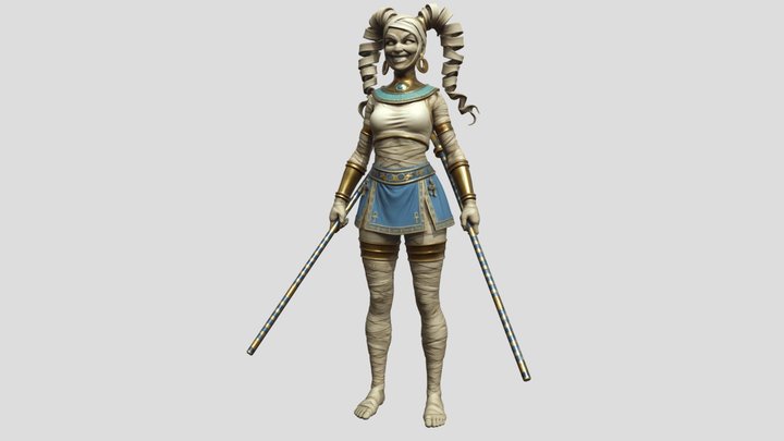 Twin-Staff Mummy Warrior 3D Model