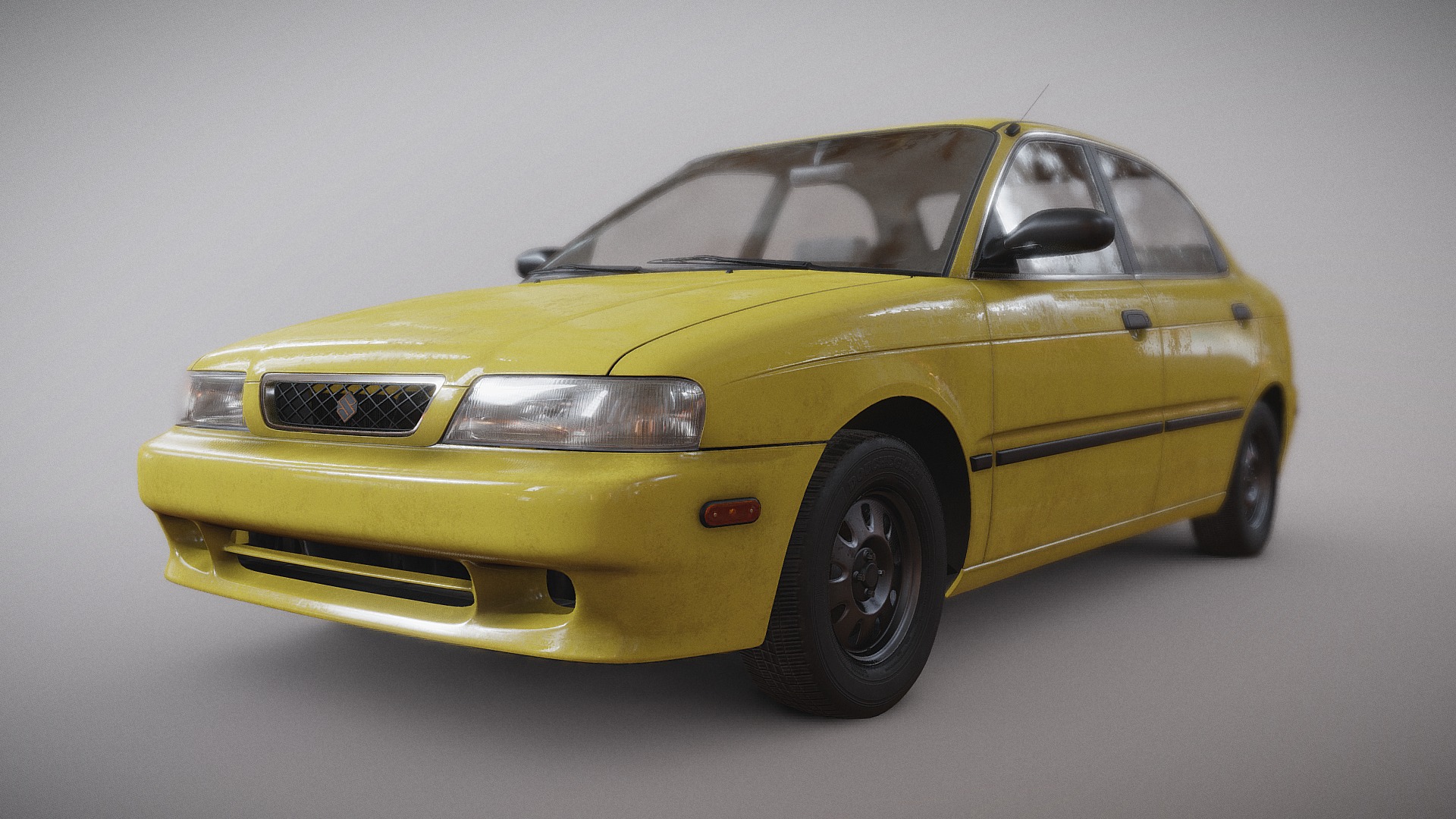 3D model Suzuki Esteem 1998 - This is a 3D model of the Suzuki Esteem 1998. The 3D model is about a yellow car with a white background.