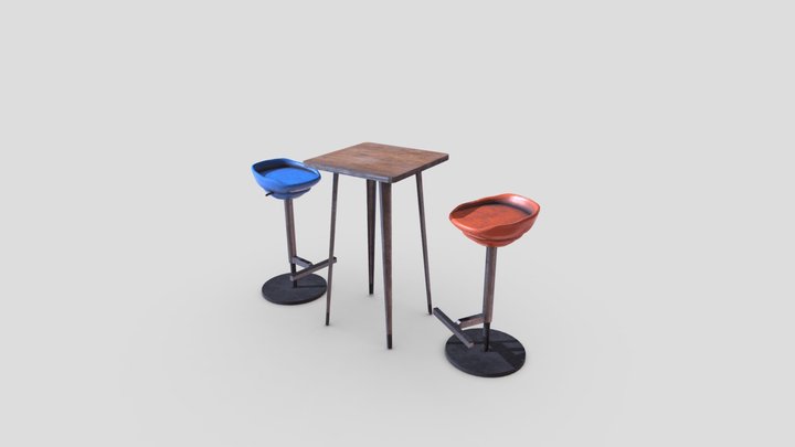 Bar stool and table 3D Model