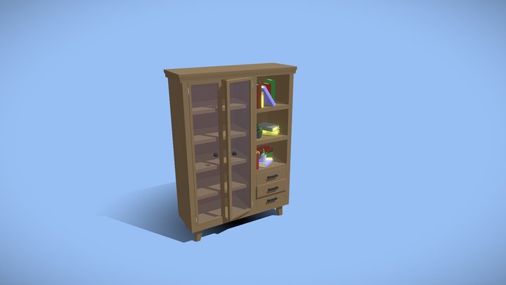 Low Poly closet with books and plants 3D Model