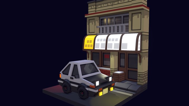 Fujiwara's Tofu Shop and AE86 from Initial D 3D Model