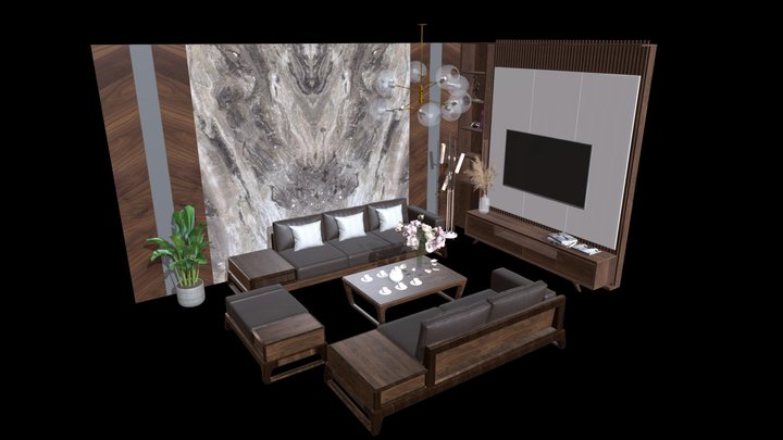 Walnut wood sofa SF.001 3D Model