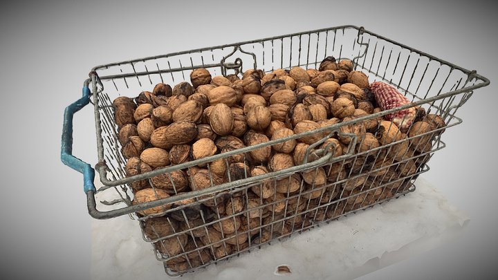 Basket with walnuts 3D Model