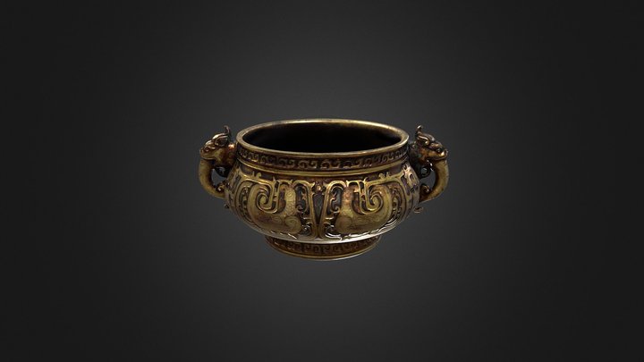 鳳凰紋雙龍耳鎏金銅爐 3D Model