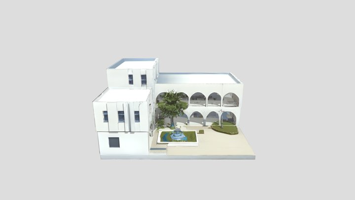 A white courtyard building 3D Model