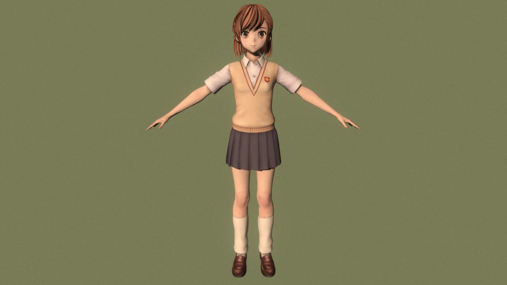 T Pose Rigged Model Of Misaka Mikoto Buy Royalty Free 3d Model By 3d Anime Girls Collection