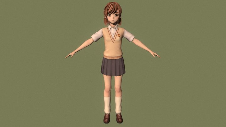 T pose rigged model of Misaka Mikoto 3D Model