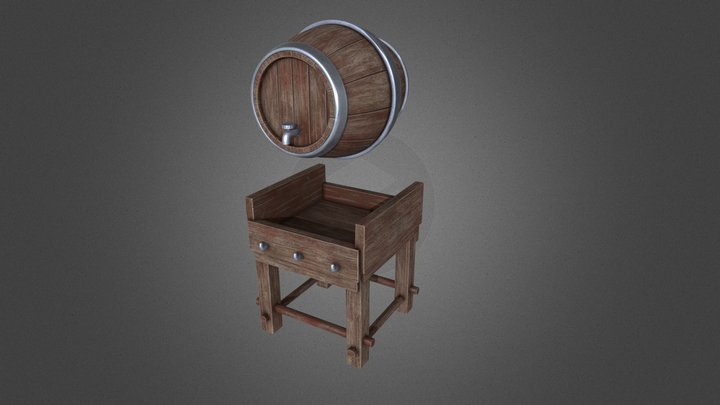 Barril (flutuante) + suporte 3D Model