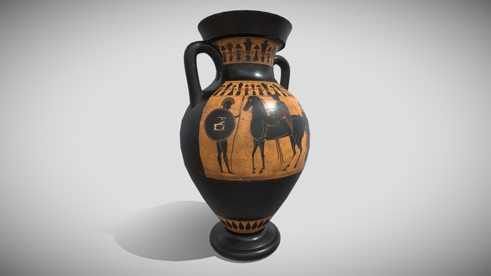 3D model Black-figure pottery #2 - This is a 3D model of the Black-figure pottery #2. The 3D model is about a black and gold vase.