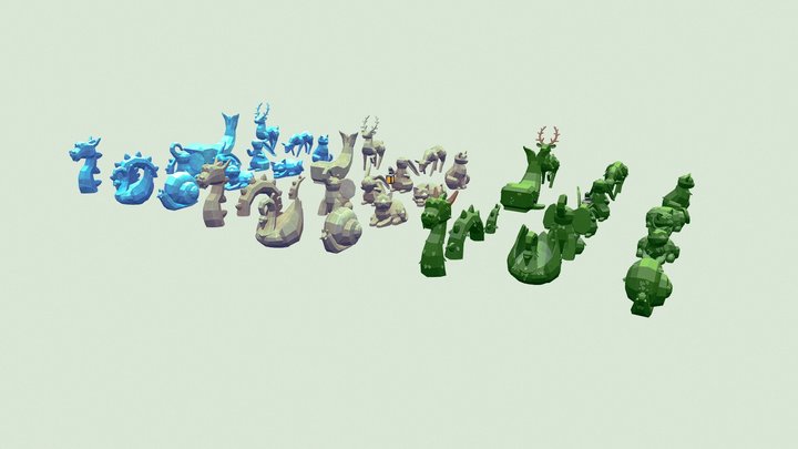 Stylized  Low-poly Animals Sculptures Pack 3D Model