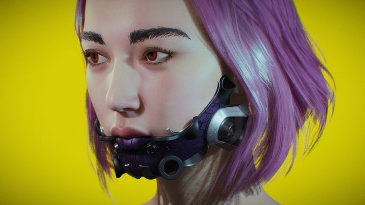 CyberPunk Girl Head 3D Model