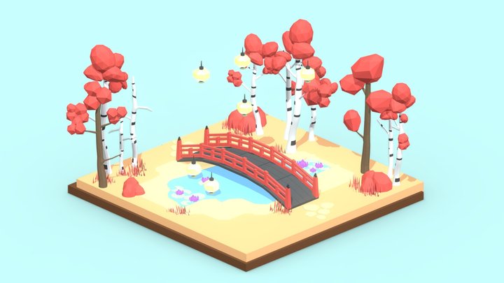 Japanese Bridge Garden 3D Model