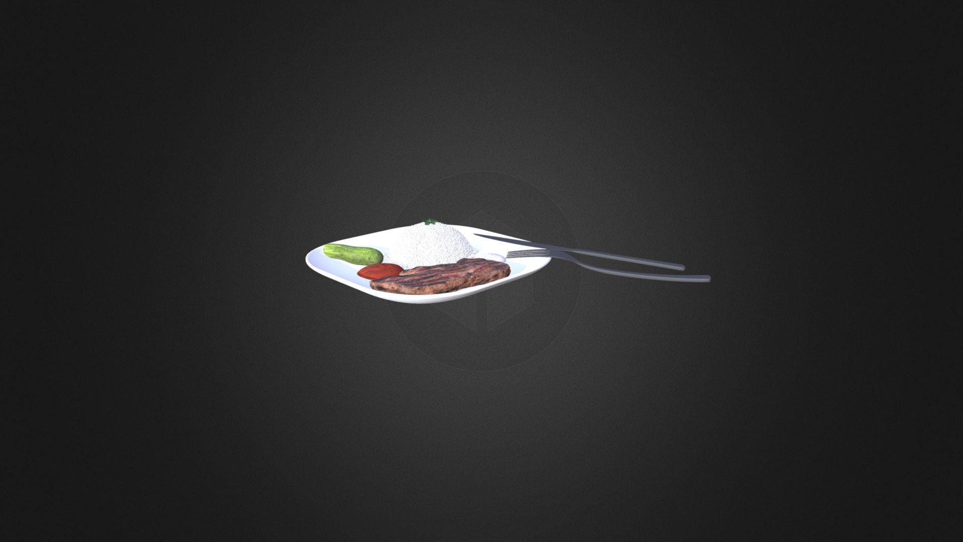 3D model Steak with Rice - This is a 3D model of the Steak with Rice. The 3D model is about a fork and a plate of food.