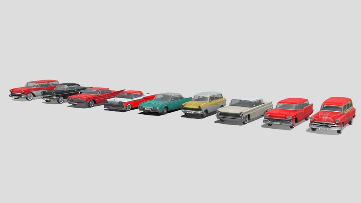 Low Poly Cars Collection 006 - Classic Tailfins 3D Model