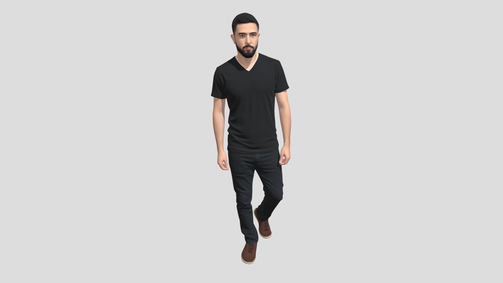 Casual Man in Black T-Shirt and Jeans