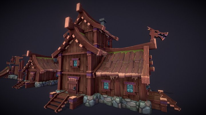 Modular Wooden Village 3D Model