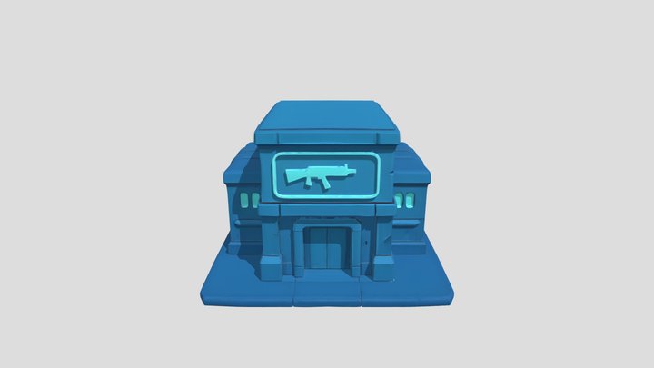 cartoon gun shop building with neon sign 3D Model
