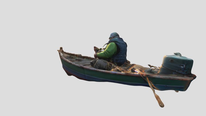 Fisherman in the boat 3D Model