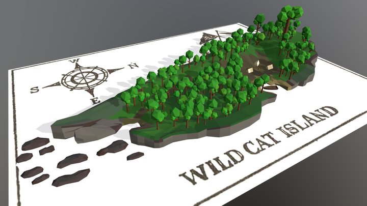 Low Poly Fantasy Island Wild Cat Island 3D Model