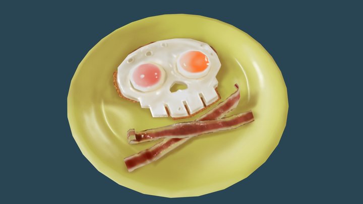 Skull Fried Eggs Bacon 3D Model