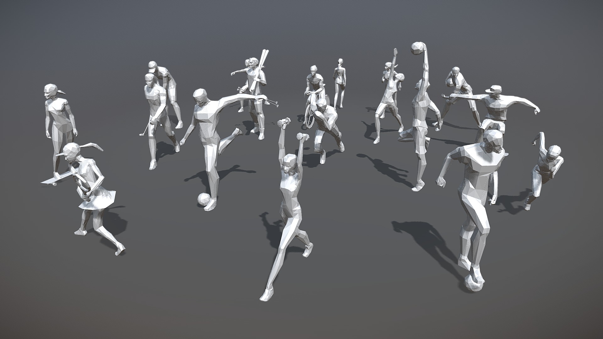 3D model Low Poly Sport Pose - This is a 3D model of the Low Poly Sport Pose. The 3D model is about a group of people in white uniforms.