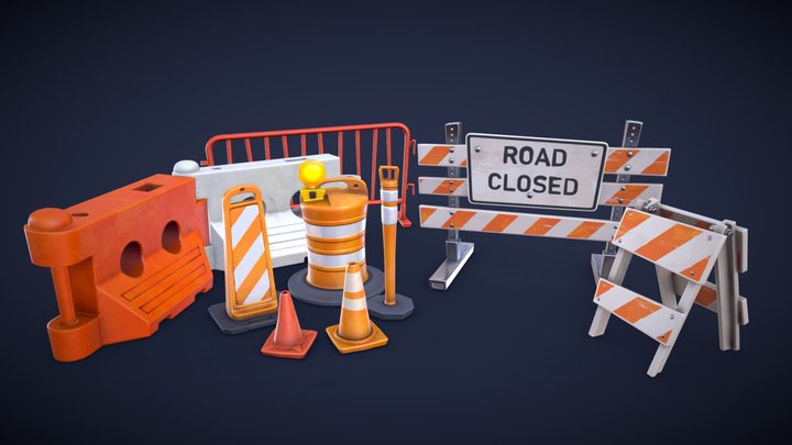 Stylized Traffic Props and Barricades - Low Poly 3D Model
