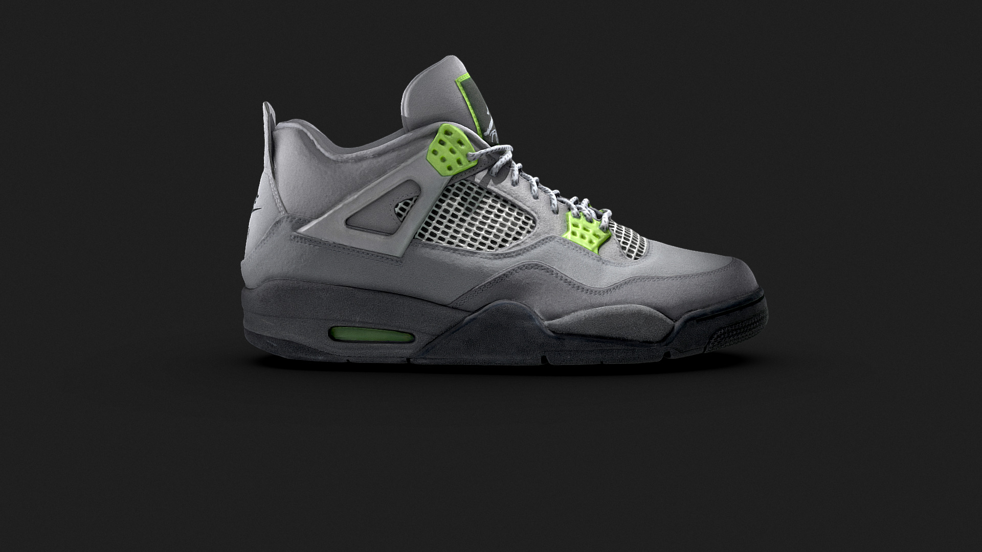3D model Nike Air Jordan Retro IV 95 Neon - This is a 3D model of the Nike Air Jordan Retro IV 95 Neon. The 3D model is about a white and green shoe.