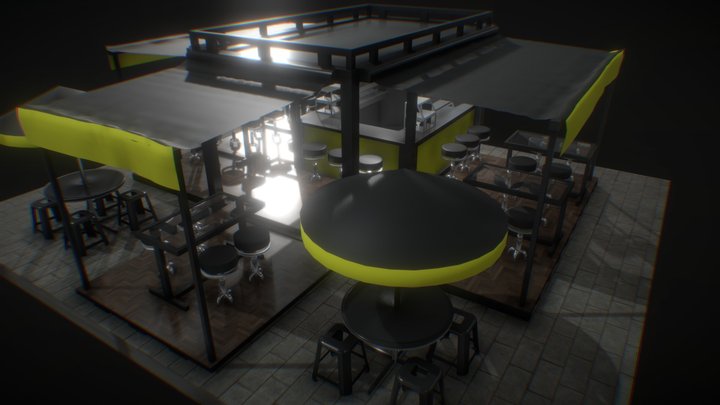 Coffee Shop Container Stall 3D Model