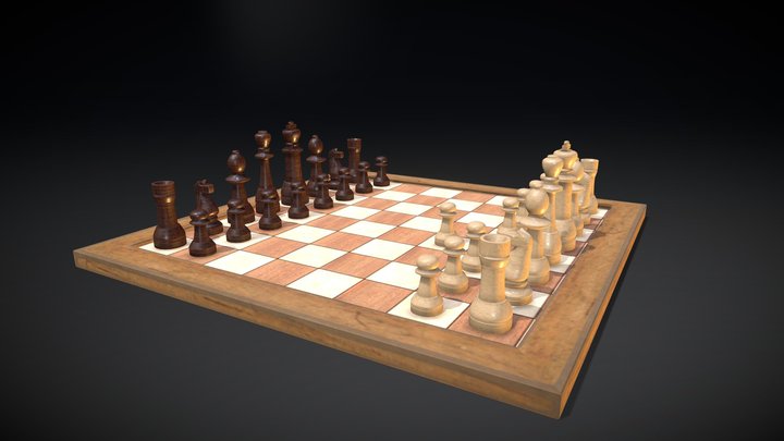Chess Board with Queen's Opening 3D Model