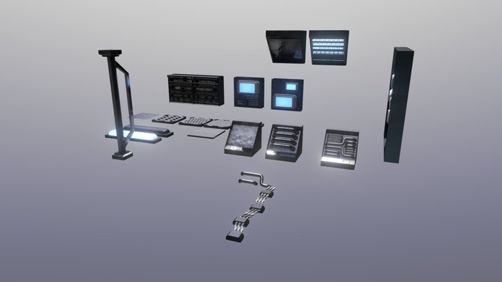 Individual assets for Spaceship interior 3D Model