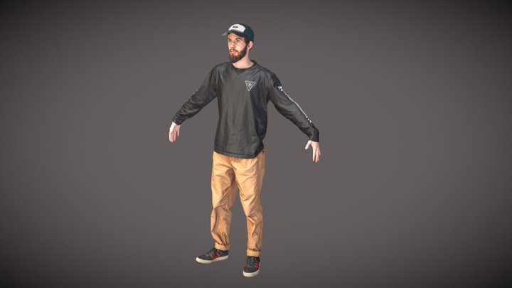 Kevin Mustache Man in a Hat body scan 3D Model