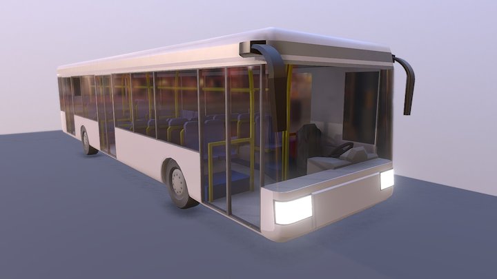 Low poly city bus with interior 3D Model