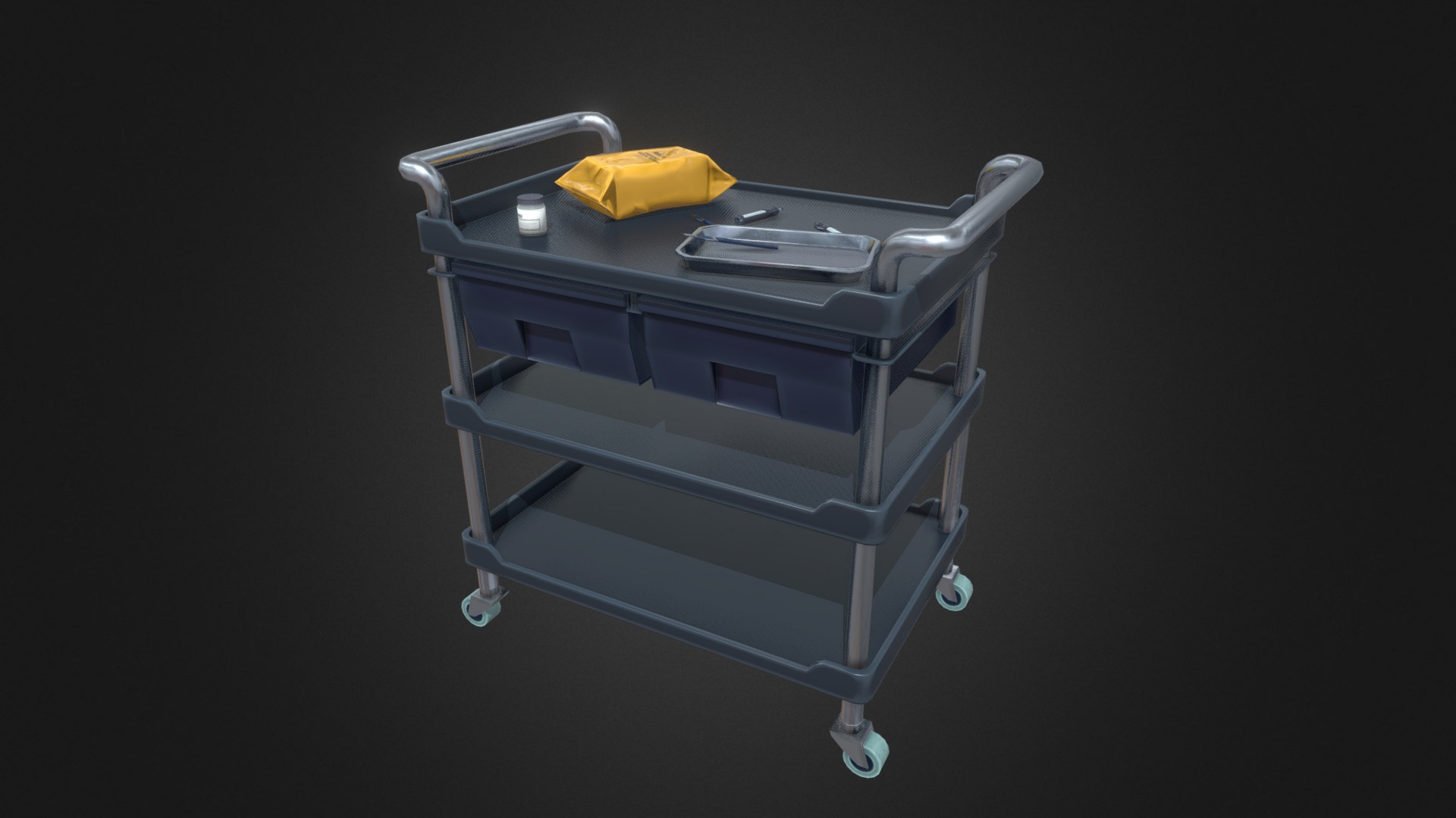 3D model Medical Assets - This is a 3D model of the Medical Assets. The 3D model is about a blue and white shopping cart.