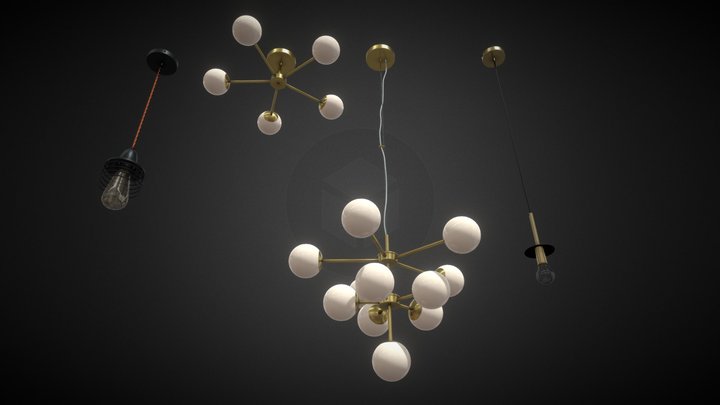 4x Low Poly Ceiling Light collection 3D Model