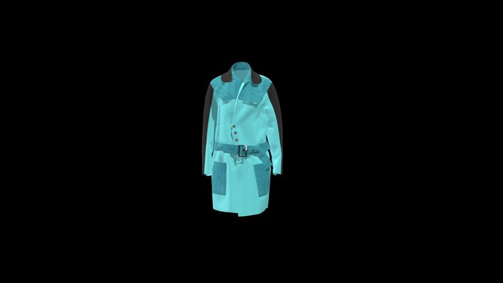 Trenchcoat with fur panels 3D Model