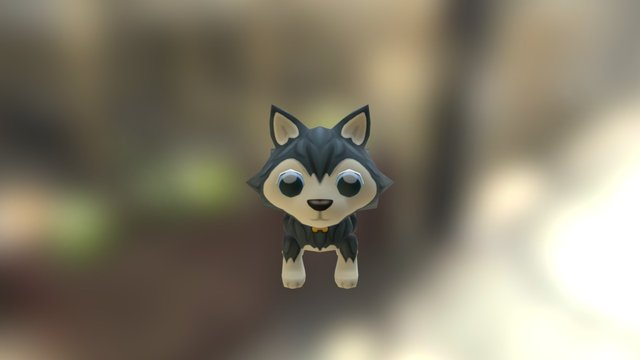 Cute Low Poly Husky Dog 3D Model