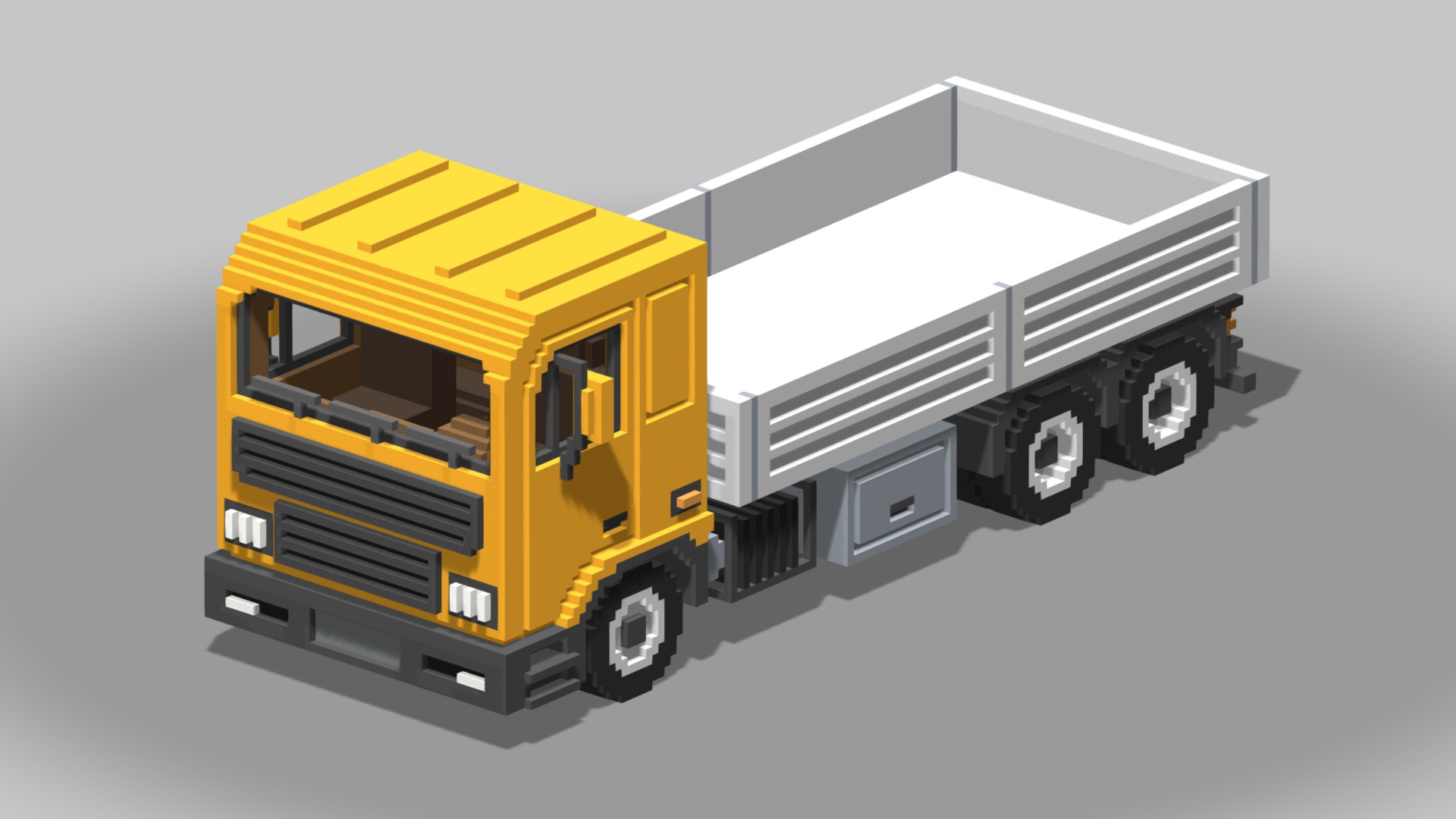 3D model Voxel Flatbed Truck - This is a 3D model of the Voxel Flatbed Truck. The 3D model is about a yellow and black truck.